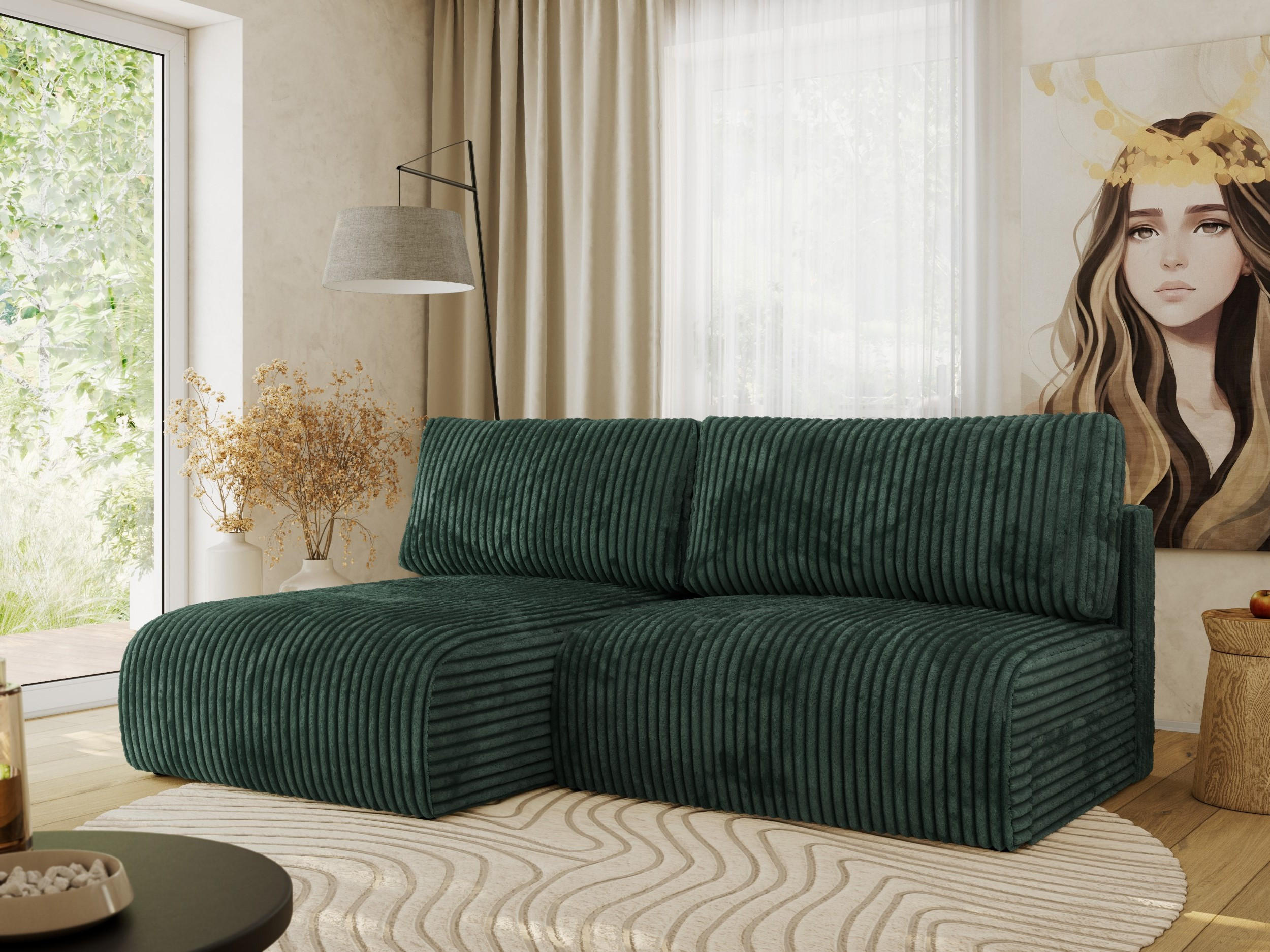 ECKSCHLAFSOFA VIVO L Grün Cord - links - Schwarz/Grün, Kunststoff/Textil (223/150cm) - MKS