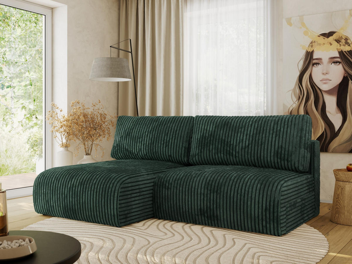 ECKSCHLAFSOFA VIVO L Grün Cord - links - Schwarz/Grün, Kunststoff/Textil (223/150cm) - MKS