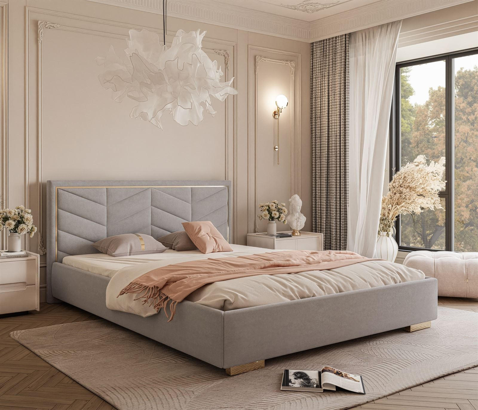 POLSTERBETT AURORA 140x200 mit Bettkasten Boston Light Grey - Grau, Textil (140/200cm) - Lookway