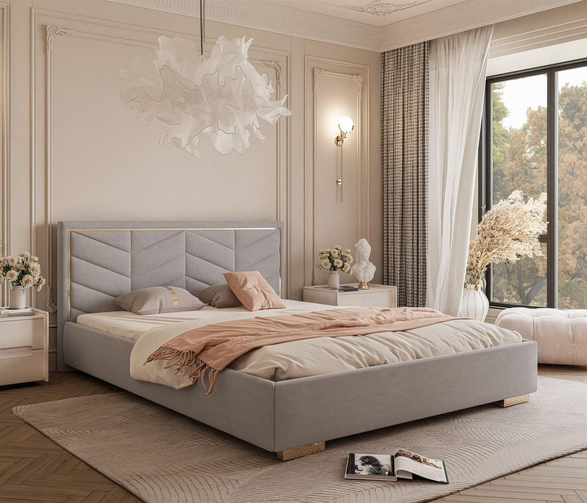 POLSTERBETT AURORA 180x200 mit Bettkasten Boston Light Grey - Hellgrau, Textil (180/200cm) - Lookway