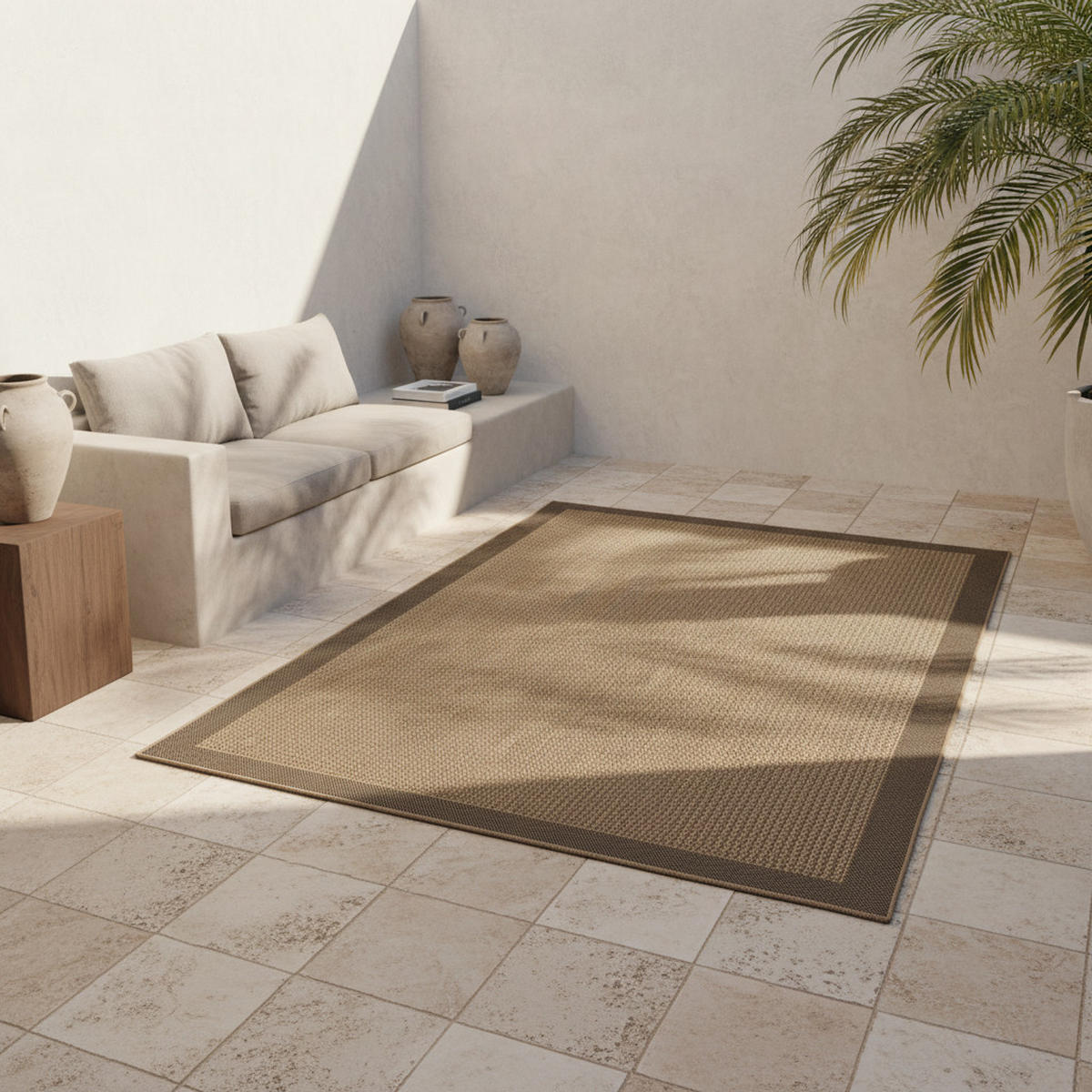 TEPPICH In-/Outdoor Jute-Optik Flachgewebe Bordüre Polypropylen Beige Läufer 80x150 - Beige, Textil (80/150cm) - KADIMA DESIGN