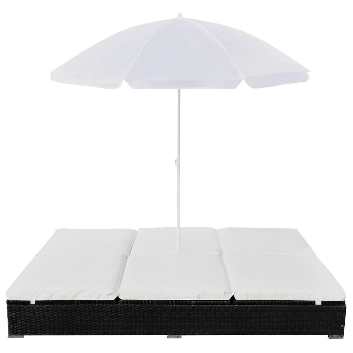 OUTDOOR-LOUNGEBETT Mit Sonnenschirm Poly Rattan Schwarz - Creme/Schwarz, Kunststoff/Textil (140/190/197cm) - vidaXL