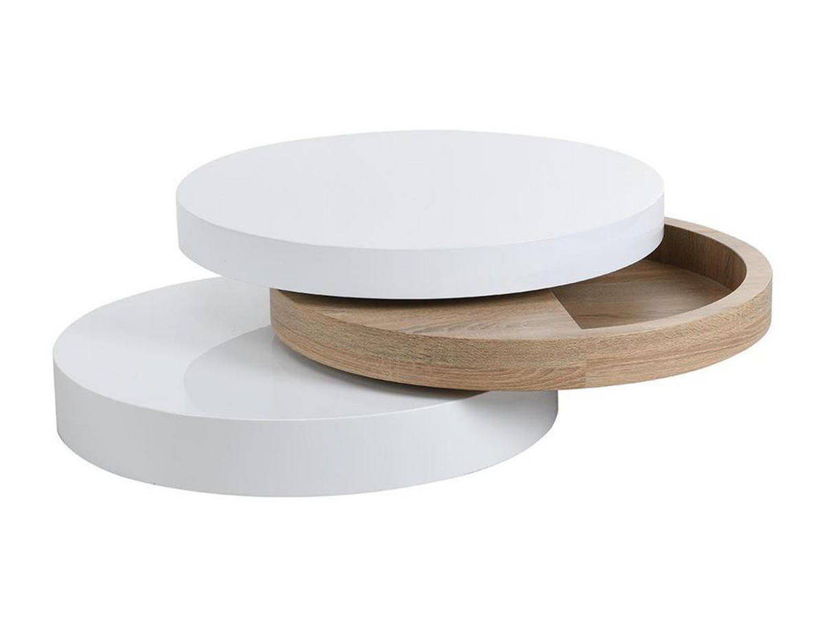 COUCHTISCH rund - drehbar - 1 Ablagefach - MDF - Weiß & Holzfarben hell - JANITA - Naturfarben, Holz (80/80/32.5cm) - Vente-Unique