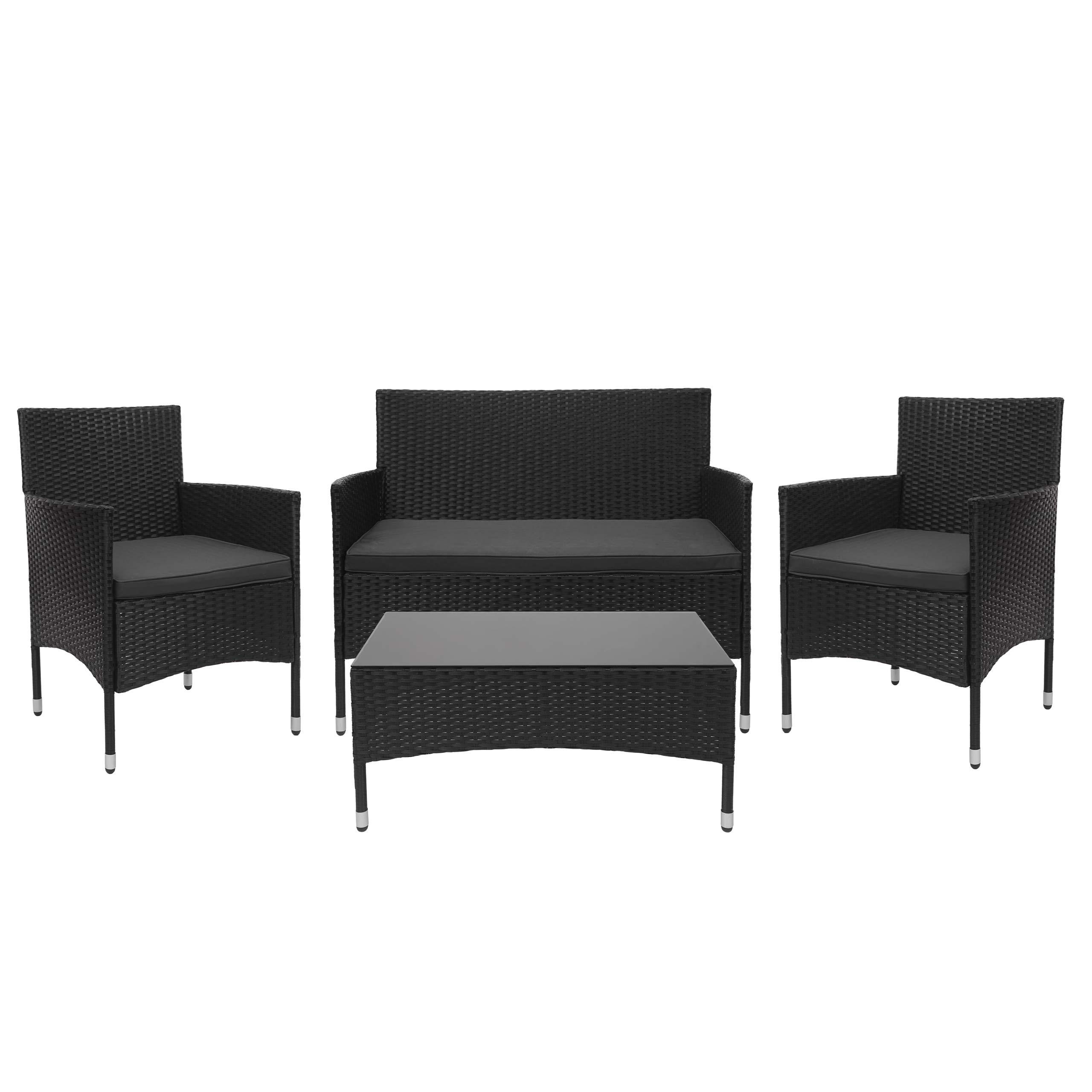 POLY-RATTAN GARNITUR Schwarz, Anthrazit - Anthrazit/Schwarz, Kunststoff - MCW