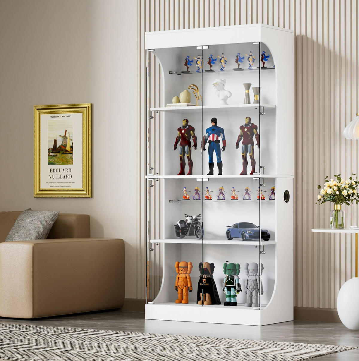 GLASVITRINE aus Glas und Spanplatte 80x35x165 cm Weiß mit LED, Bewegungssensor und USB-C - Weiß, Holzwerkstoff (80/165/35cm) - IVMEU