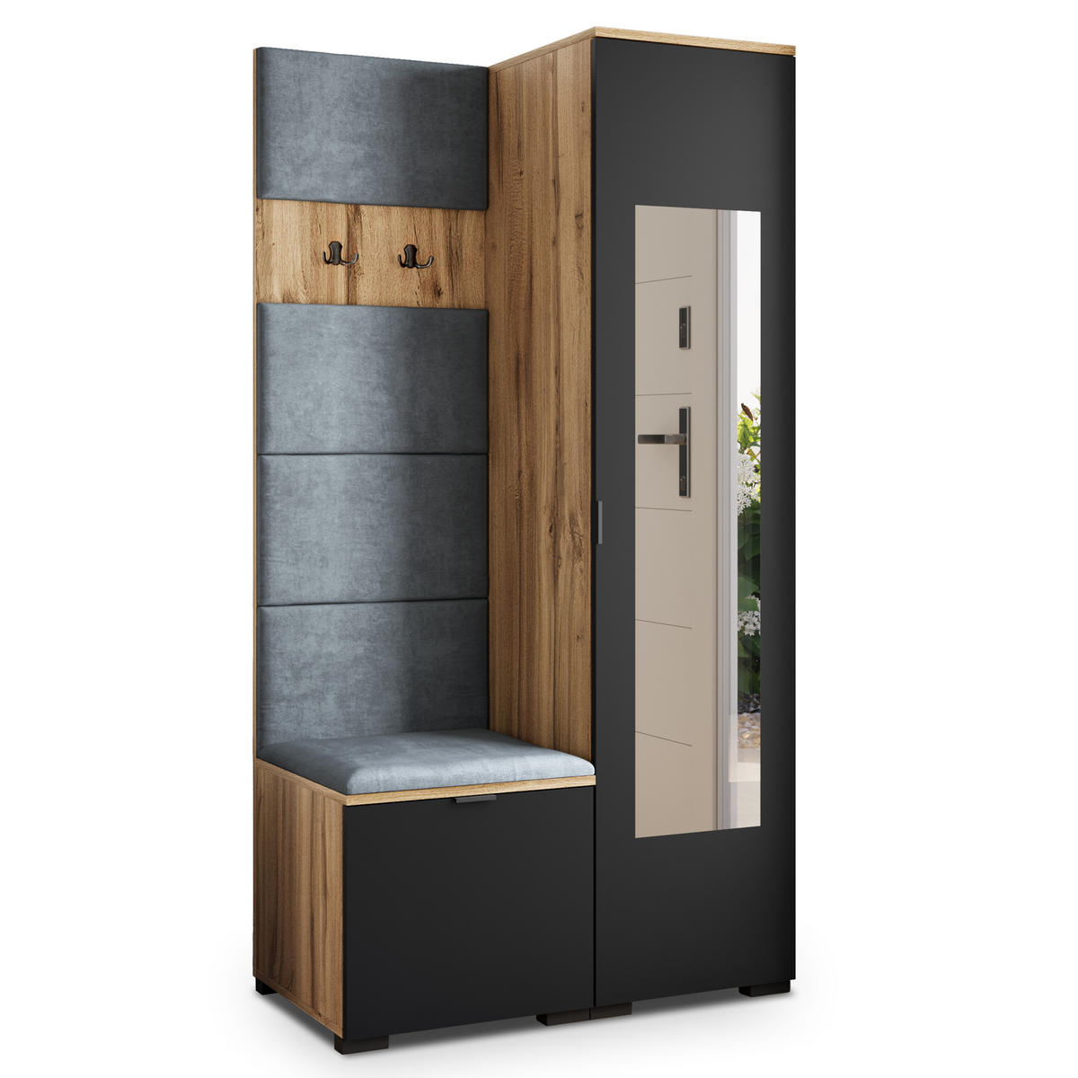 GARDEROBENSCHRANK VIRA 95/181/51 cm Modern Garderobe-Set Eiche Wotan - Eiche Wotan/Schwarz, Holzwerkstoff (95/181/51cm) - MASSENO