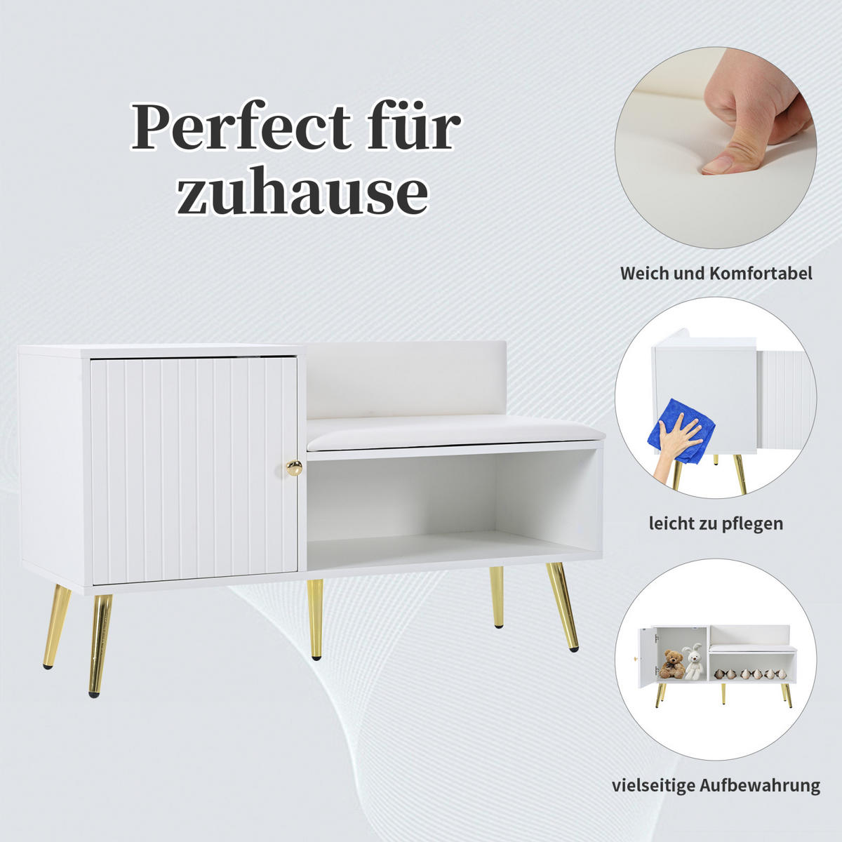 SCHUHBANK Weiß 100x38x58 cm mit Stauraum, Sitzbank und Schuhkipper für Flur - Weiß, Holz (100/58/38cm) - PARAFTA HOME