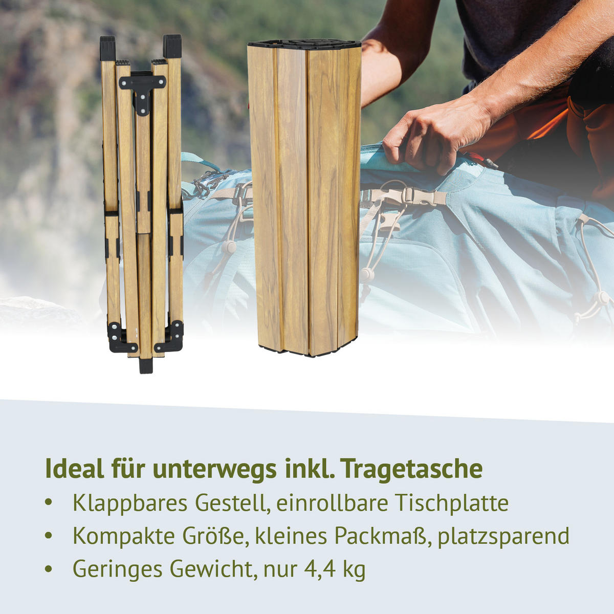 CAMPINGTISCH klappbar aus Aluminium Holzoptik - Naturfarben, Metall (60/119/44.5cm) - JAWINIO