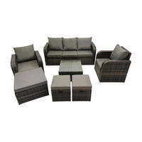 GARTENMÖBELGARNITUR mit KISSEN Polyrattan Dunkelgrau 8-Sitzer - Dunkelgrau/Grau, Glas/Kunststoff - Fimous