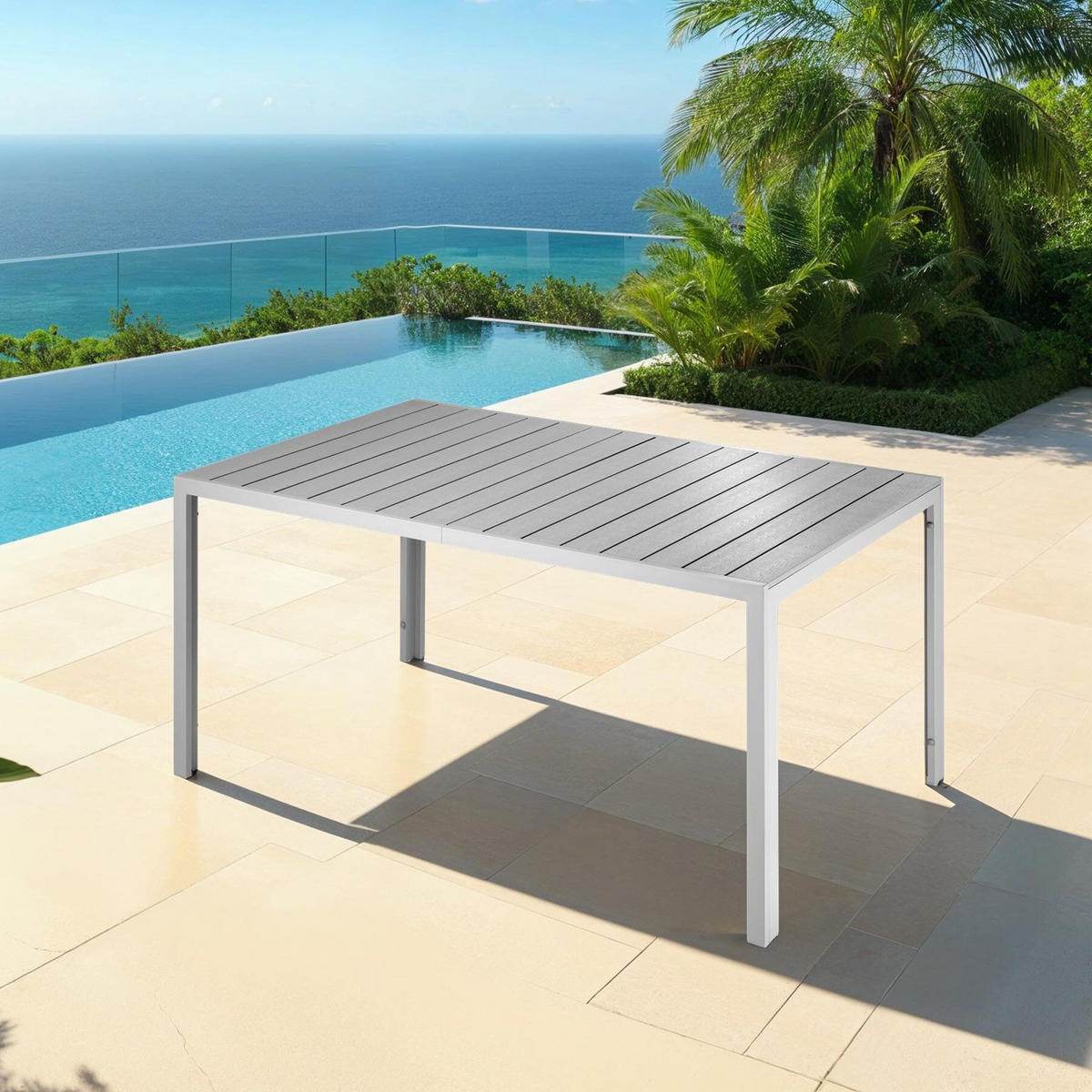 GARTENTISCH Bianca,150 x 90 x 74,5 cm,silber/grau - Silberfarben/Grau, Metall (150/90/74.5cm) - tectake