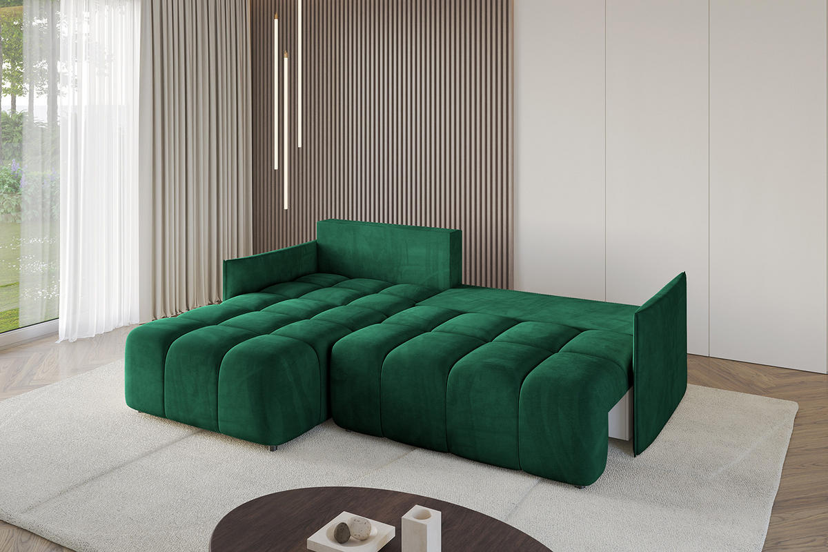 ECKSOFA mit Schlaffunktion und Bettkasten LONLI-L 242x175x88 Dunkelgrün Velours - Dunkelgrün, Holzwerkstoff/Kunststoff (242/175cm) - ALTDECOR