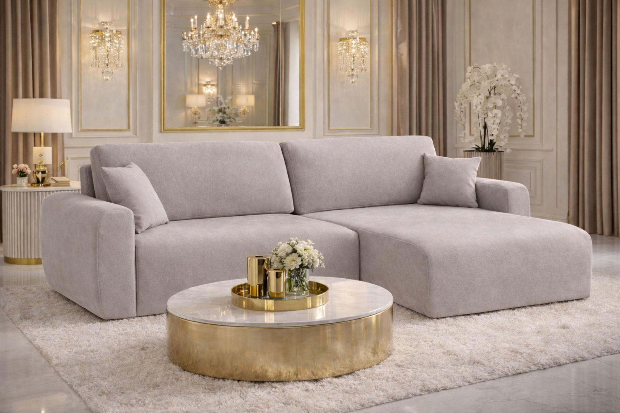 ECKSOFA Mit Schlaffunktion Ariel L, Velours, Stoff Salvador, Grau, Rechts - Grau, Holz (250/142cm) - Kaiser Möbel