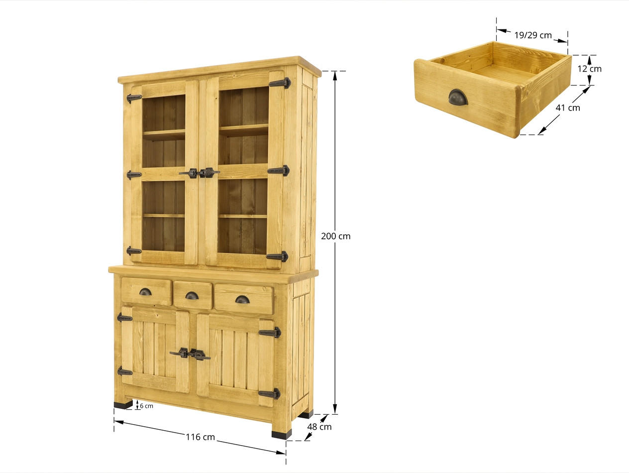 Thumbnail - Seart Buffet, Honig, Holz, Echtholz,Fichte, 116x200x48 cm, Küchen, Küchenmöbel, Buffetschränke