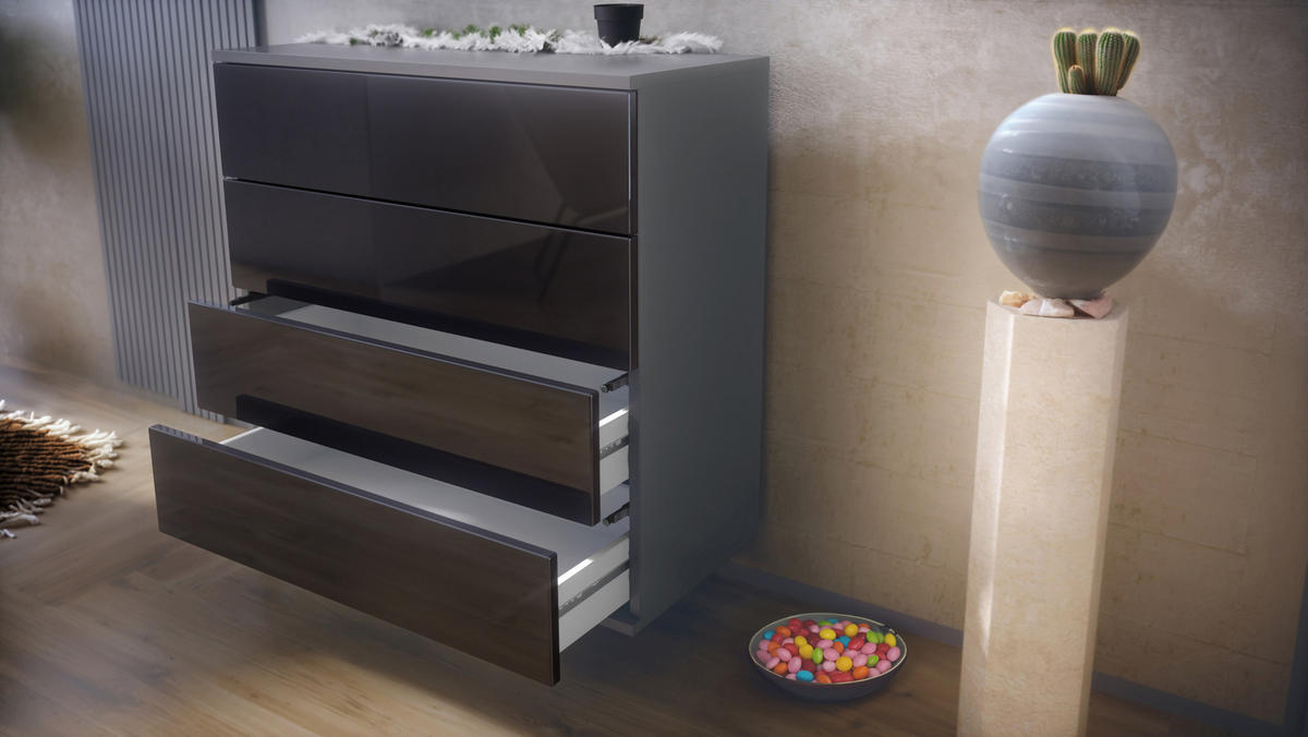 KOMMODE Pavos Sandgrau Hochglanz - Sandfarben, Holzwerkstoff (76/76/35cm) - Vladon