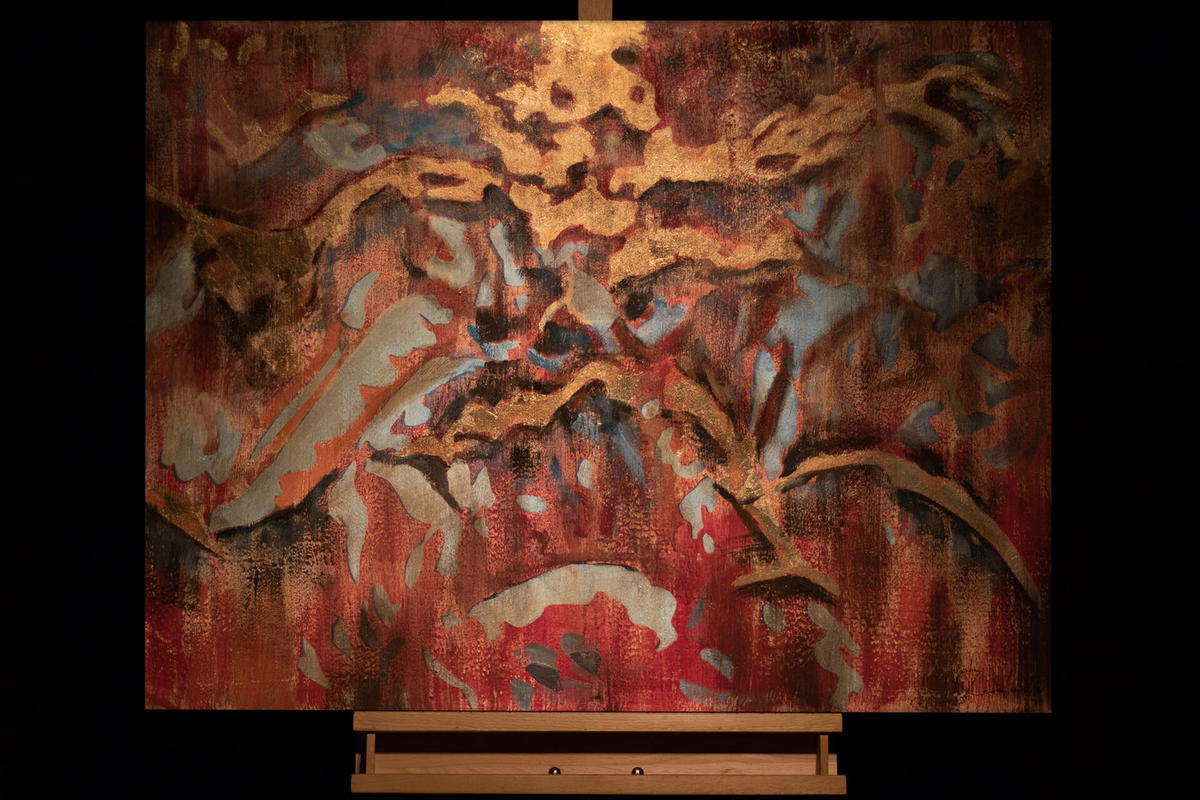 ACRYLBILD HANDGEMALT 100/70 cm - Blau/Rot, Holz/Textil (100/70cm) - KUNSTLOFT