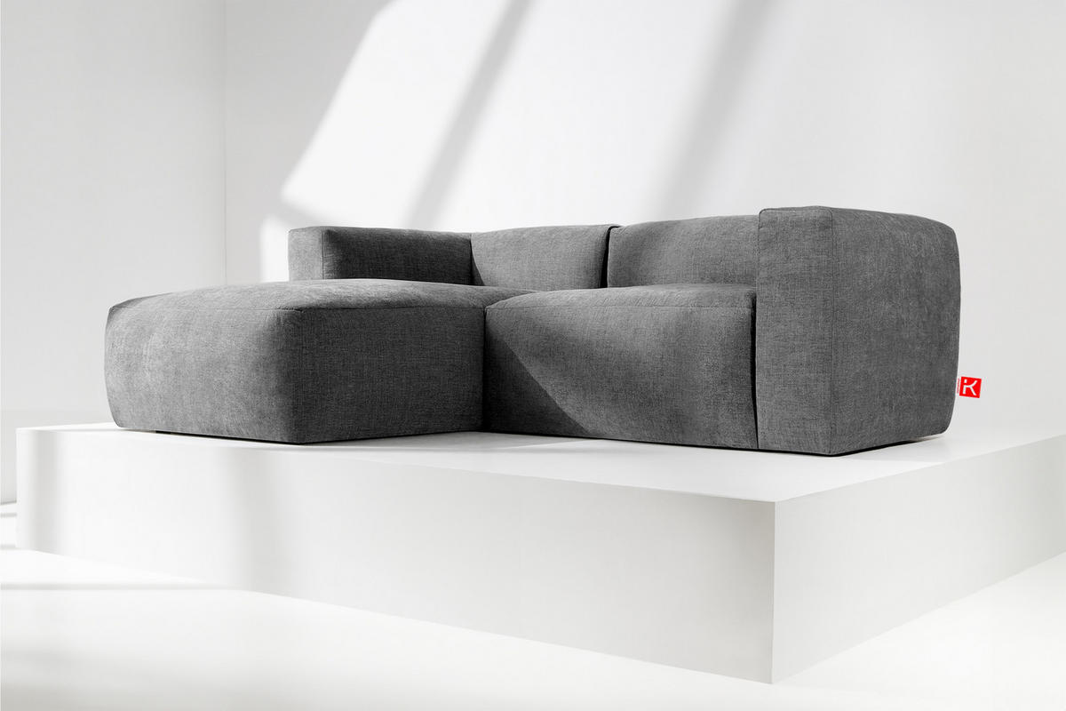 ECKMODULSOFA-LINKS BUFFO 3/4 Sitzer mit extrem weicher Sitzfläche, Gewebestoff, aschfahl - Grau, Textil (237/180cm) - KONSIMO®