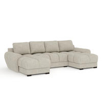 WOHNLANDSCHAFT Peebles Beige Grau Chenille-Stoff - Beige/Schwarz, Holz/Holzwerkstoff (330/90/175cm) - Maison de Reve