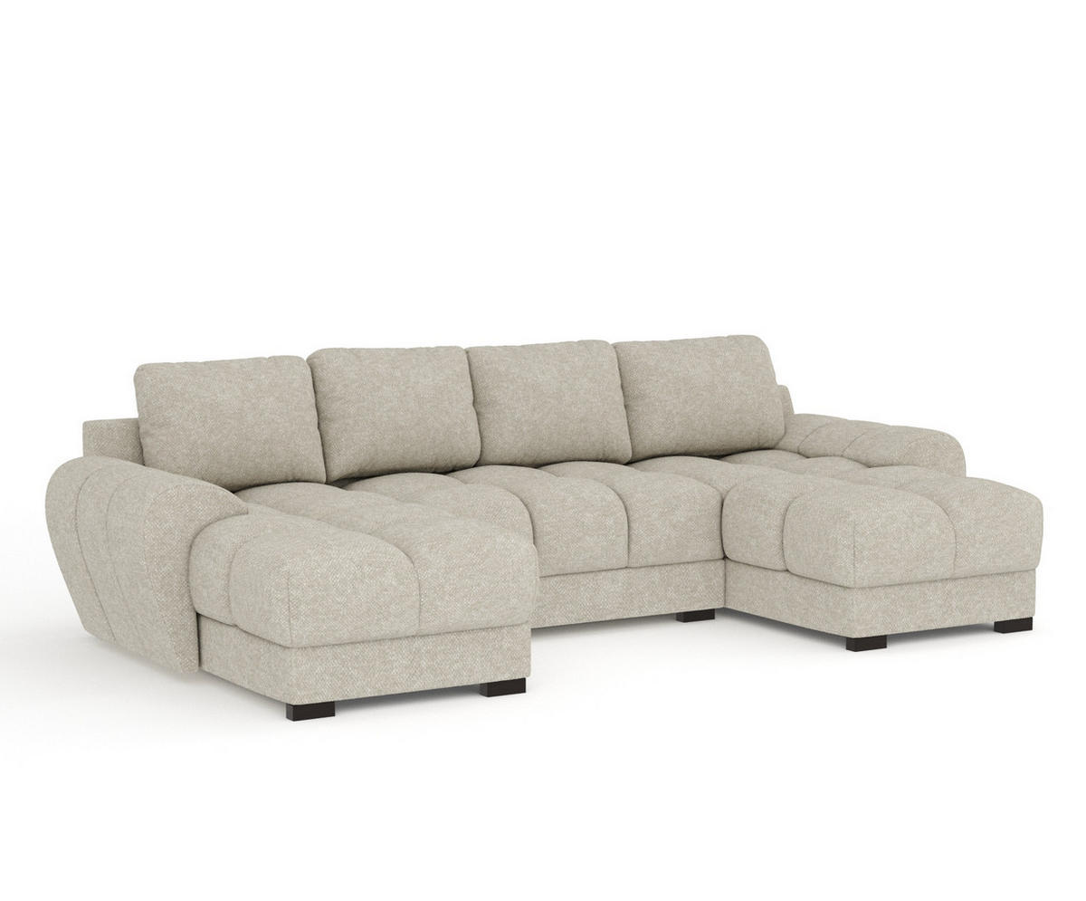 WOHNLANDSCHAFT Peebles Beige Grau Chenille-Stoff - Beige/Schwarz, Holz/Holzwerkstoff (330/90/175cm) - Maison de Reve