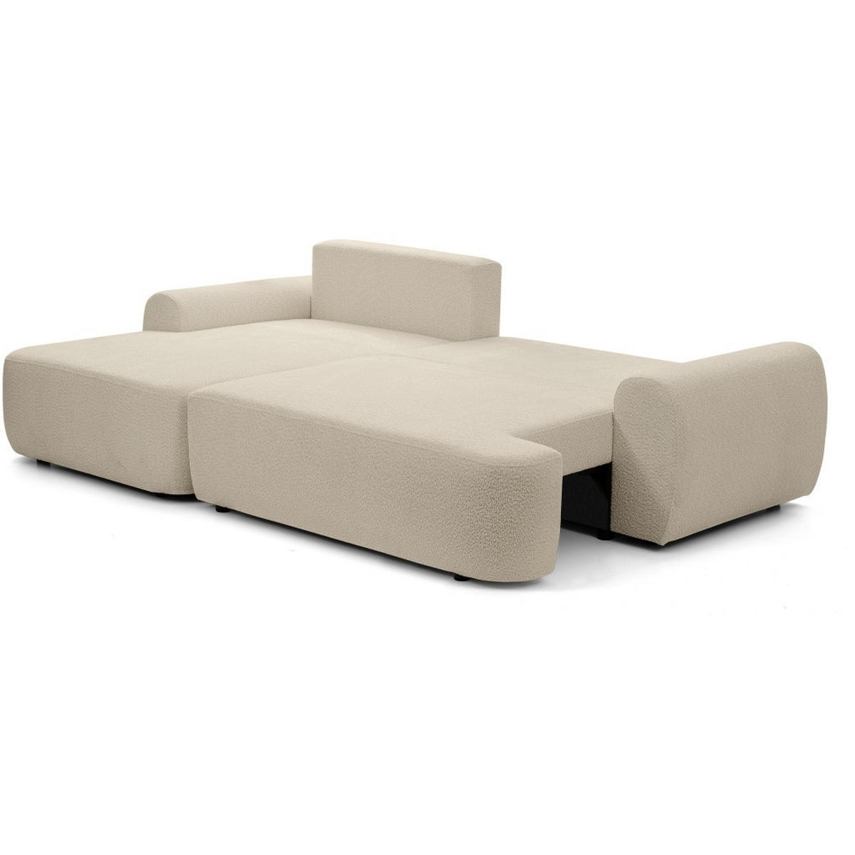 ECKSCHLAFSOFA Oliver im Bouclé-Gewebe, Beige, links - Beige/Schwarz, Textil (266/160cm) - Beautysofa