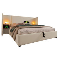 POLSTERBETT aus Leinen 180x200 cm Beige mit Bettkasten, Leselampe, USB- und Type-C-Anschlüssen - Beige, Textil (180/200cm) - IVMEU