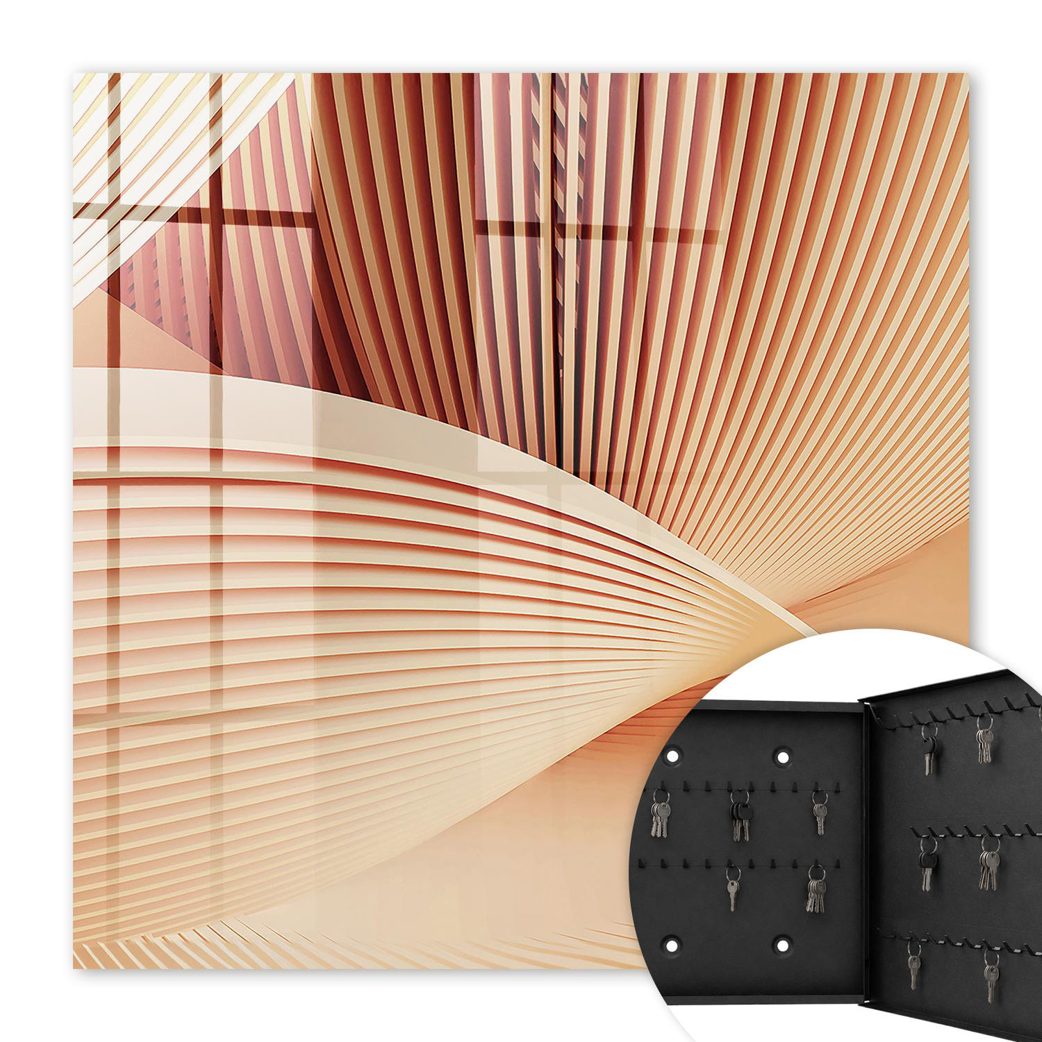 SCHLÜSSELBOX Schwarz 30x30 cm- Türöffnung nach rechts - Abstrakte Wellen - Beige, Metall (30/30/5cm) - TULUP