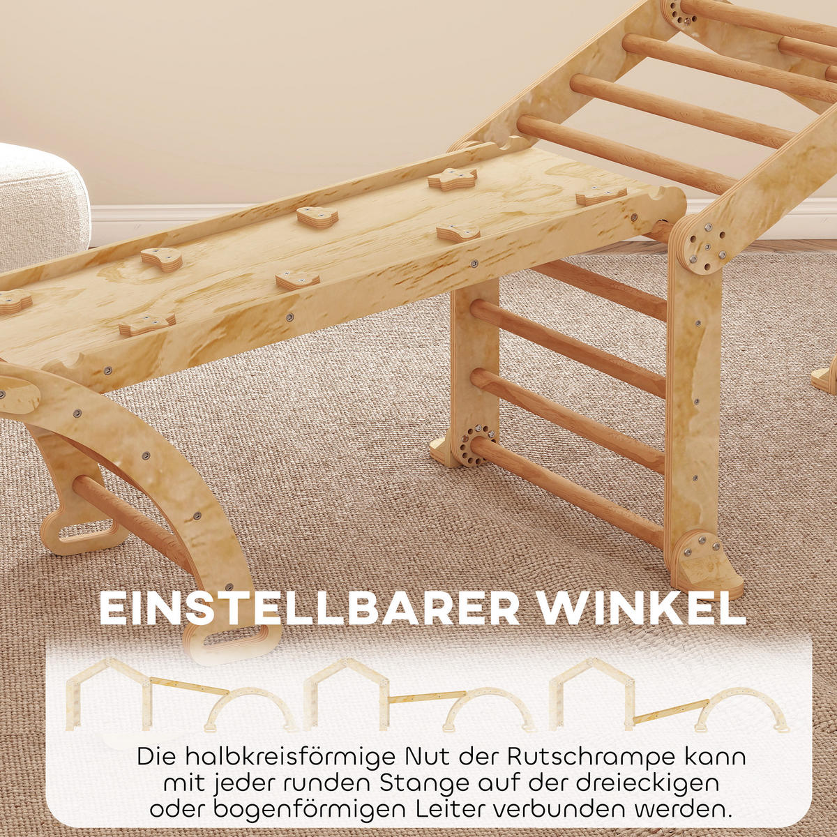 KLETTERGERÜST 9-in-1 DE-09844 Holz - Naturfarben, Holz (52.5/48/100cm) - ComfortXL