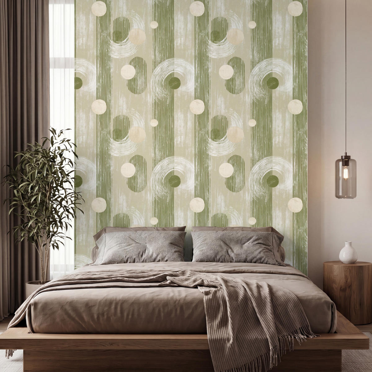 TAPETE - Künstlerisch - Modern - Grün - 220x300 cm - Olivgrün, Papier (220/300cm) - OnlyWow