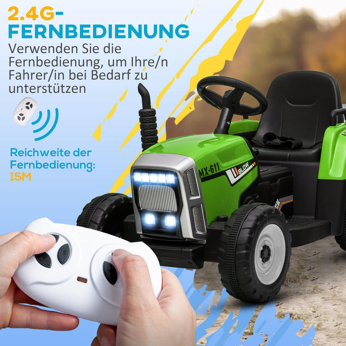 KINDER ELEKTROAUTO, Blau/Grün/Rot, Kunststoff+ Metall - Grün, Metall (136.5/50/52.5cm) - HOMCOM
