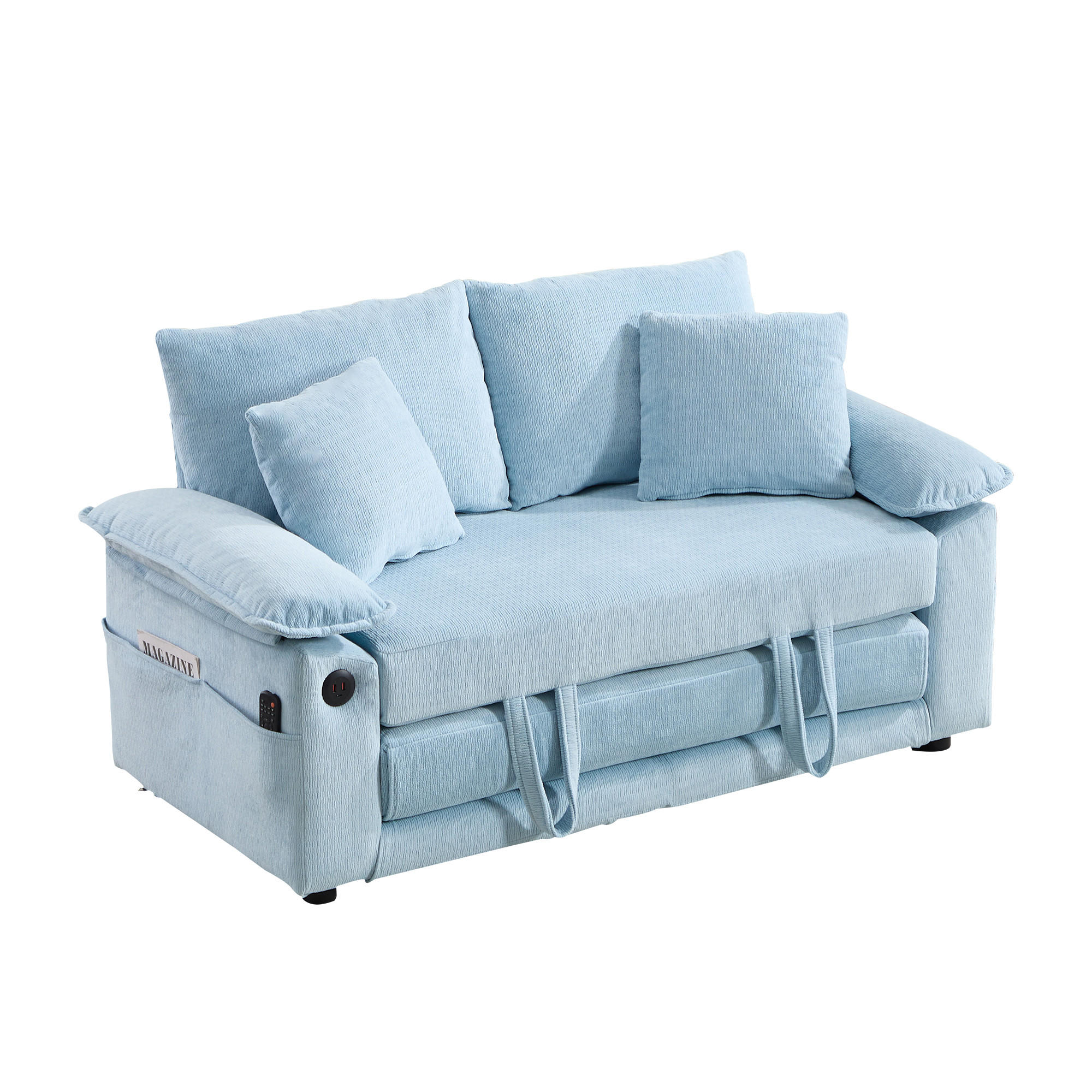 SCHLAFSOFA DE-34980 3-in-1 mit Ausziehbett Blau - Blau, Metall (66/80/135cm) - ComfortXL