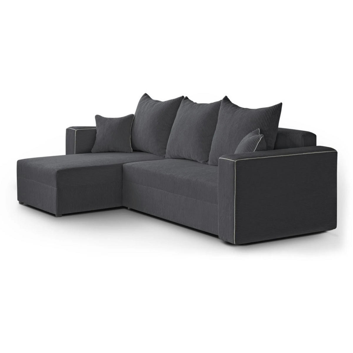 ECKSCHLAFSOFA Hamlet L Dunkelgrau - Dunkelgrau/Schwarz, Textil/Metall (241/142cm) - Beautysofa
