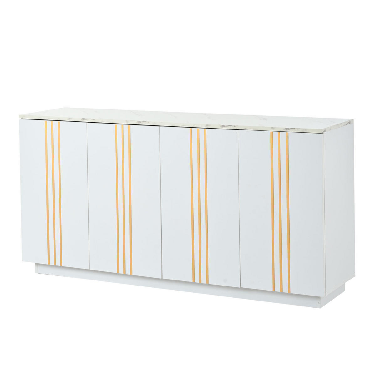 SIDEBOARD 140/35/70 cm weiß-gold aus Spanplatte mit 4 Türen - Weiß, Holzwerkstoff (140/70/35cm) - OKWISH