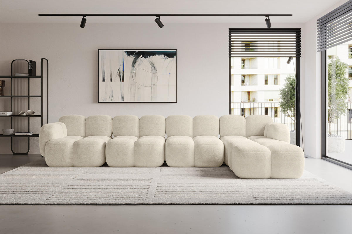 ECKSOFA modulares Sofa Rechts Miko-L3 390x205x75 Creme Velours - Creme/Schwarz, Holzwerkstoff/Kunststoff (390/205cm) - ALTDECOR