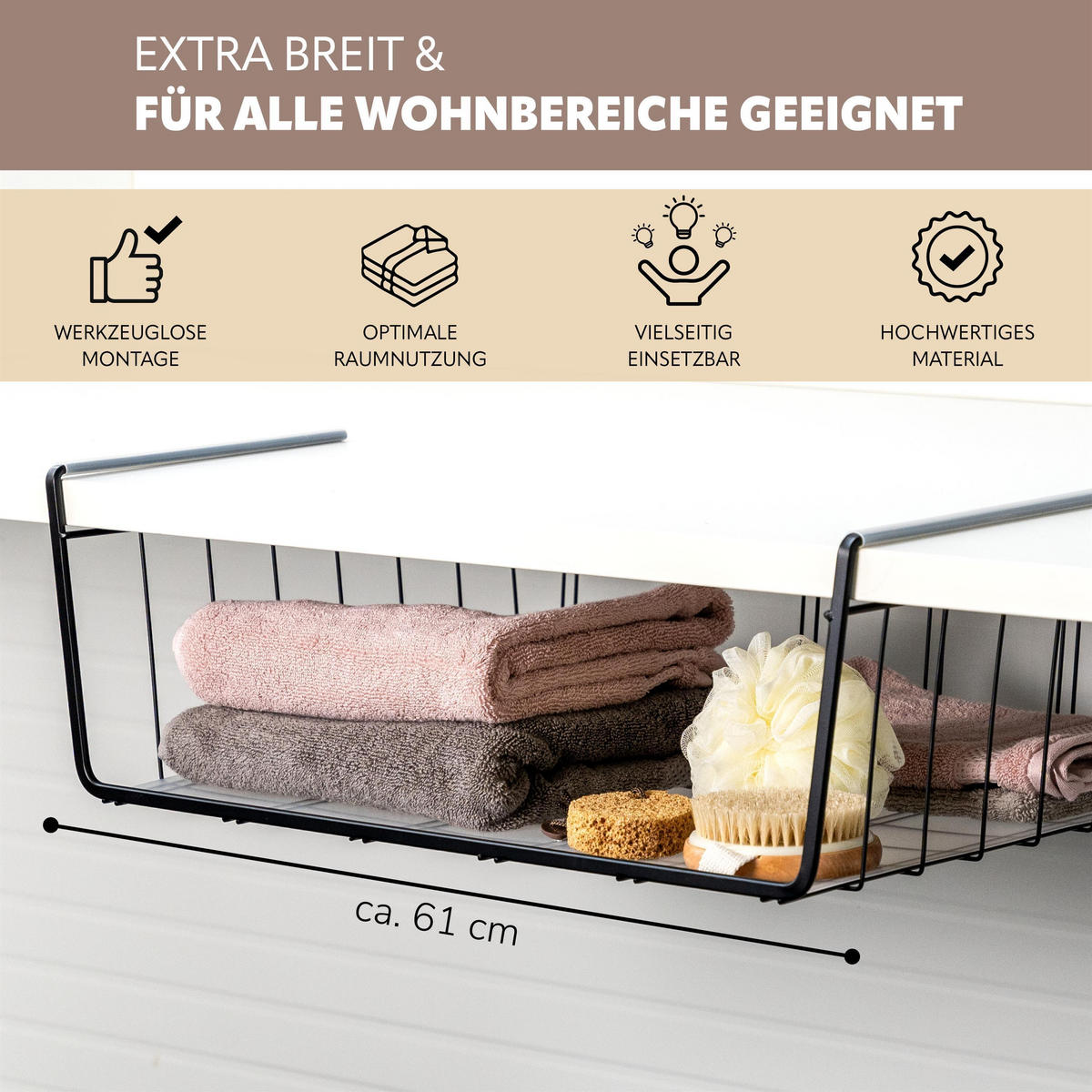 MAXI-SCHRANKKORB, schwarz - Schwarz, Metall (61/20/45.5cm) - eluno