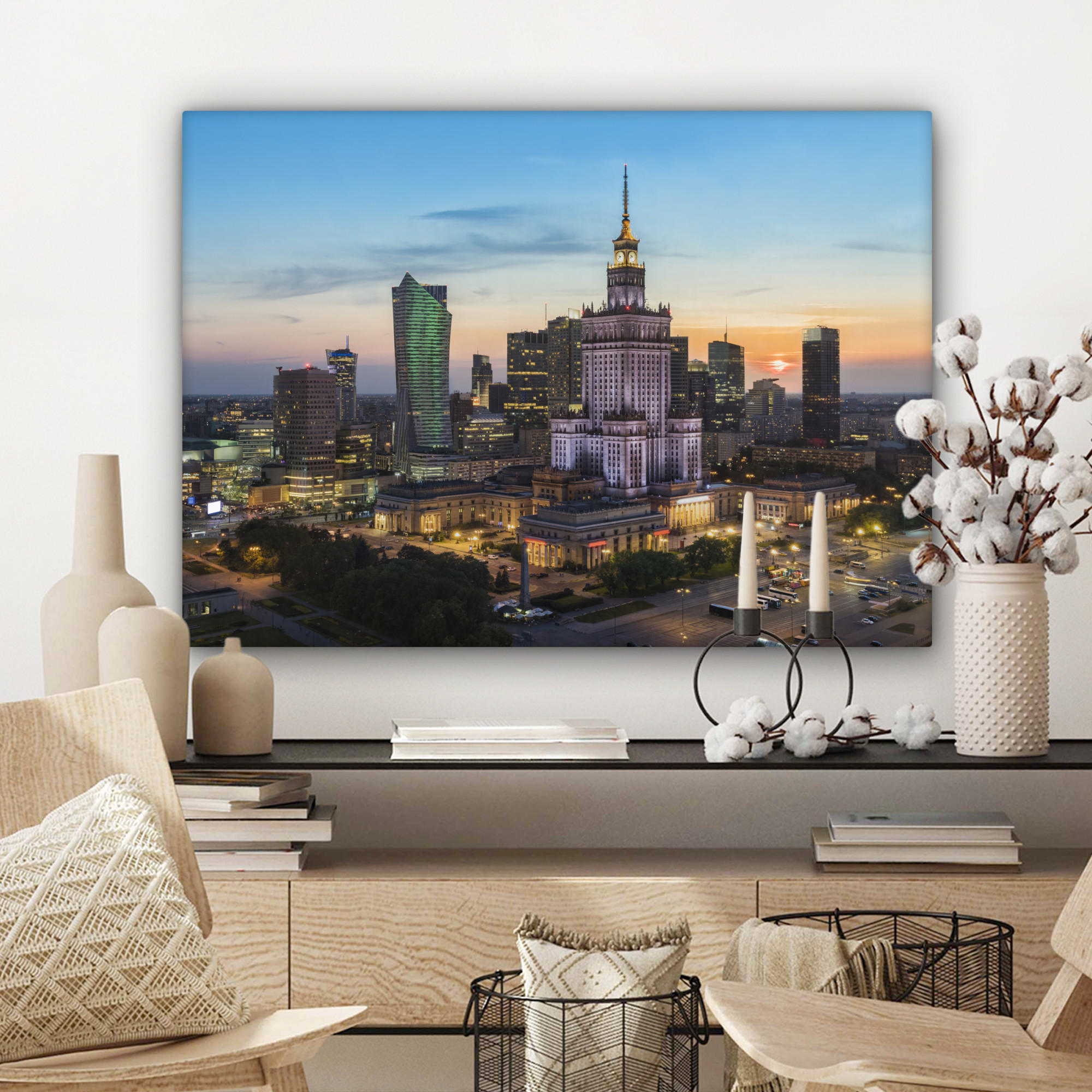 LEINWANDBILD Polen - Sonne - Warschau Wandbilder 80x60 cm - Blau, Textil (80/60cm) - MuchoWow