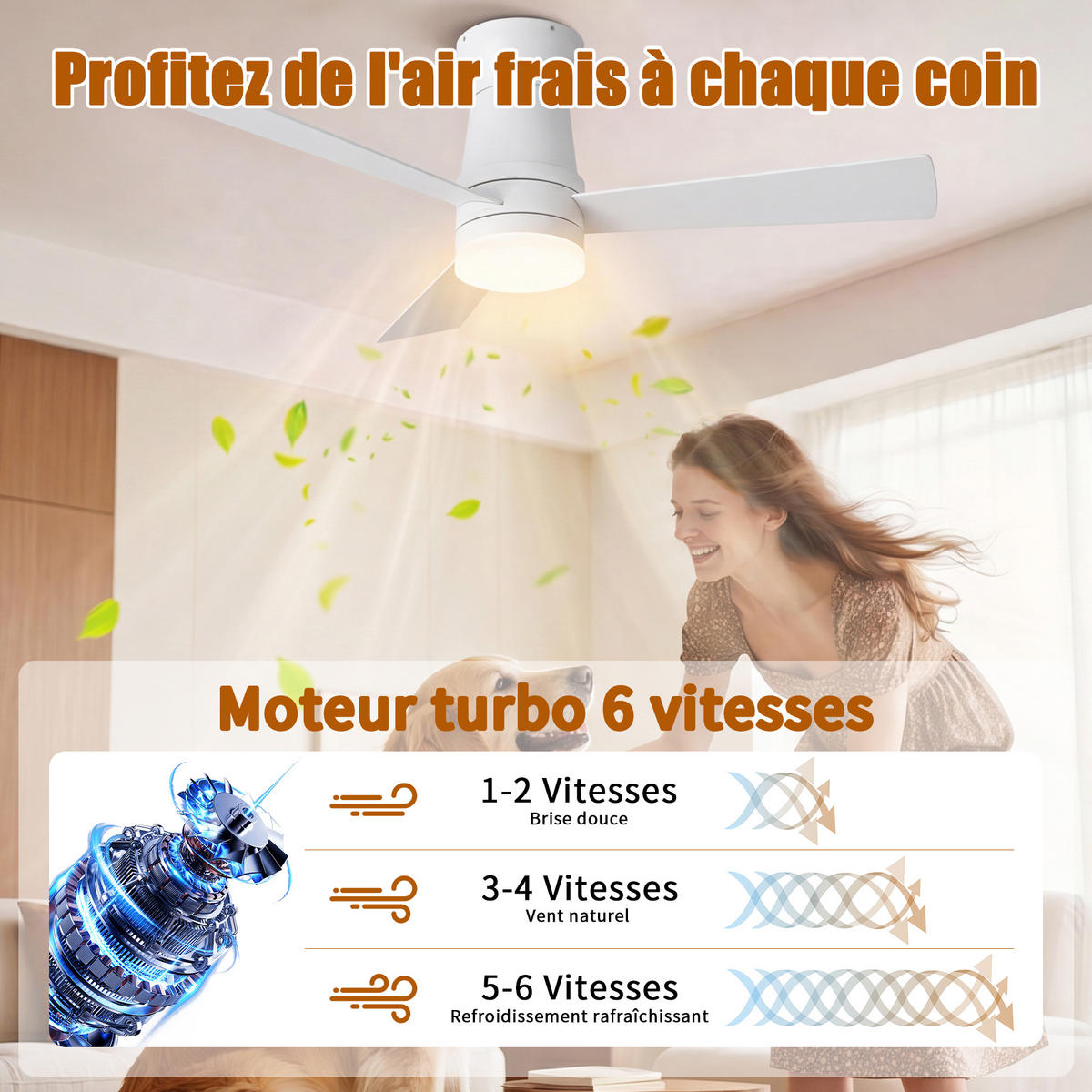 DECKENVENTILATOR 106,6cm Direktmontage Weiß 3 Flügel LED Licht - Weiß, Kunststoff (107/107/47cm) - CASIVA