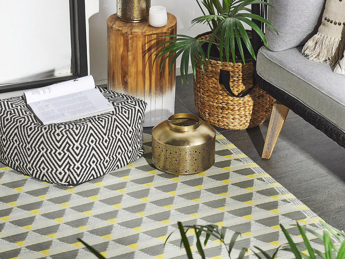 KURZFLOR-OUTDOOR-TEPPICH Hisar 180/120 cm - Grau, Kunststoff (120/180cm) - Beliani