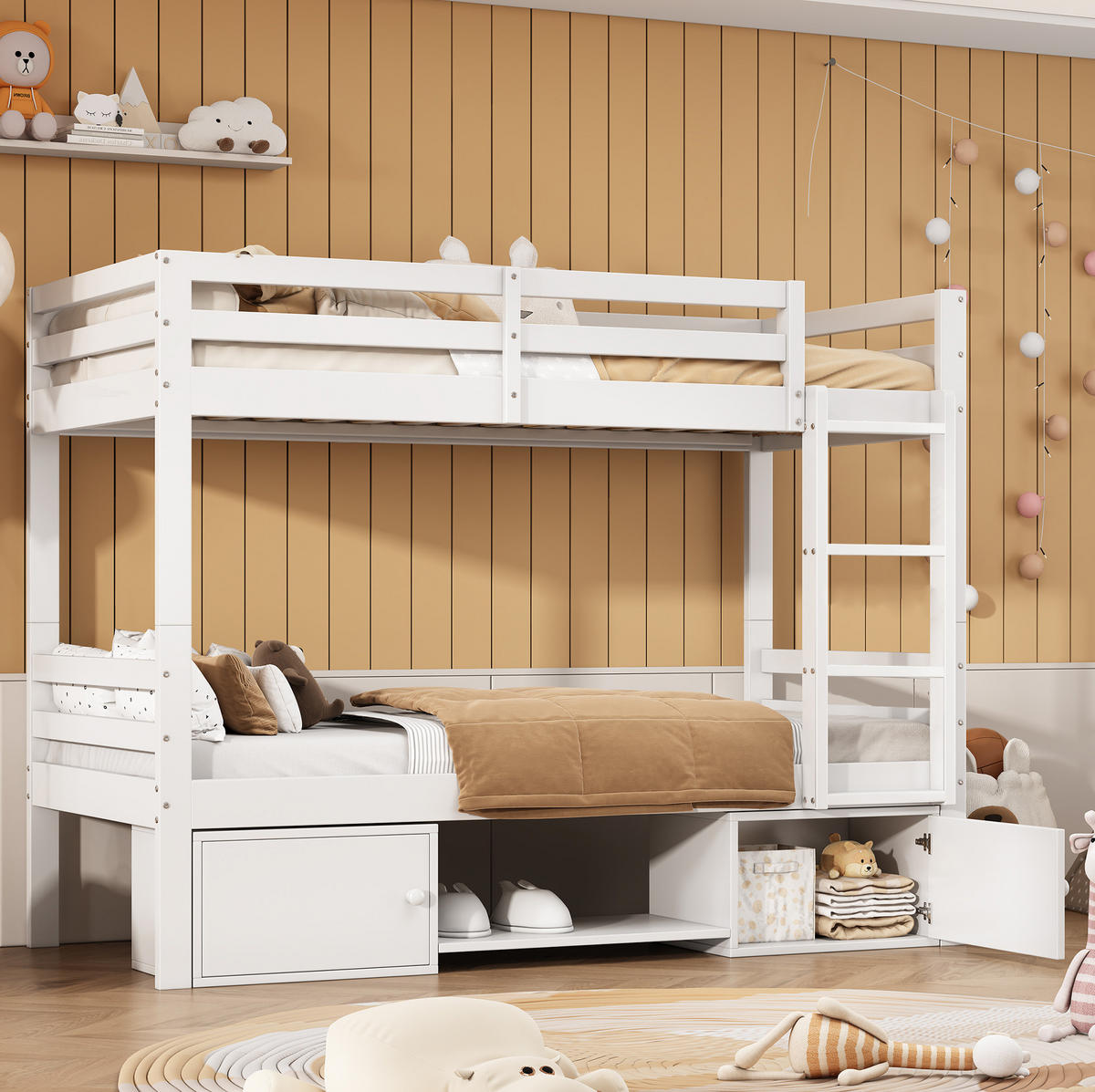 ETAGENBETT 90/200 cm aus Kiefer und MDF mit Regalen und Schließfächern Weiß - Weiß, Holz (90/200cm) - Modenvie