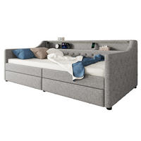 TAGESBETT 90/200 cm mit LED-Beleuchtung, USB-Anschluss, 2 Schubladen und Lattenrost, Grau - Grau, Textil (90/200cm) - Redom
