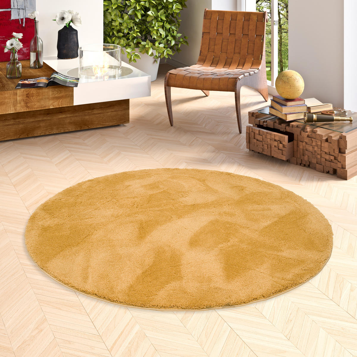 HOCHFLOR SUPER SOFT TEPPICH SILKY RUND - Currygelb, Textil (120/120cm) - Pergamon