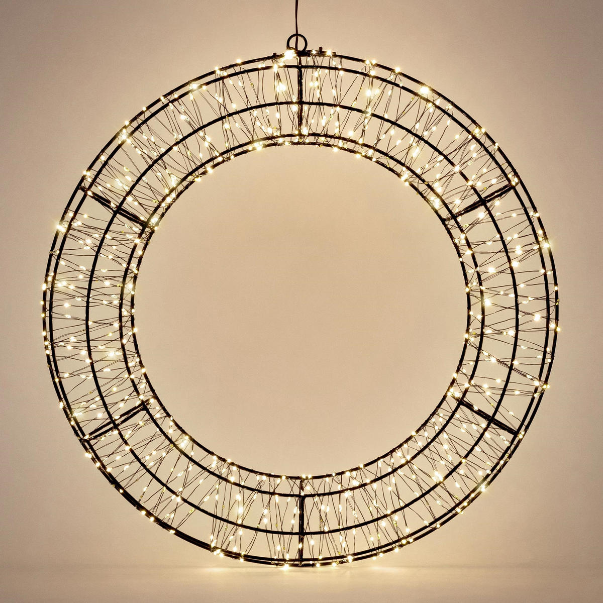 LED VÁNOČNÍ VĚNEC Ø58 cm vánoční dekorace s řetězem světel teplá bílá světelný věnec pro venkovní použití - černá, kov (58/58/6.5cm) - ECD-Germany
