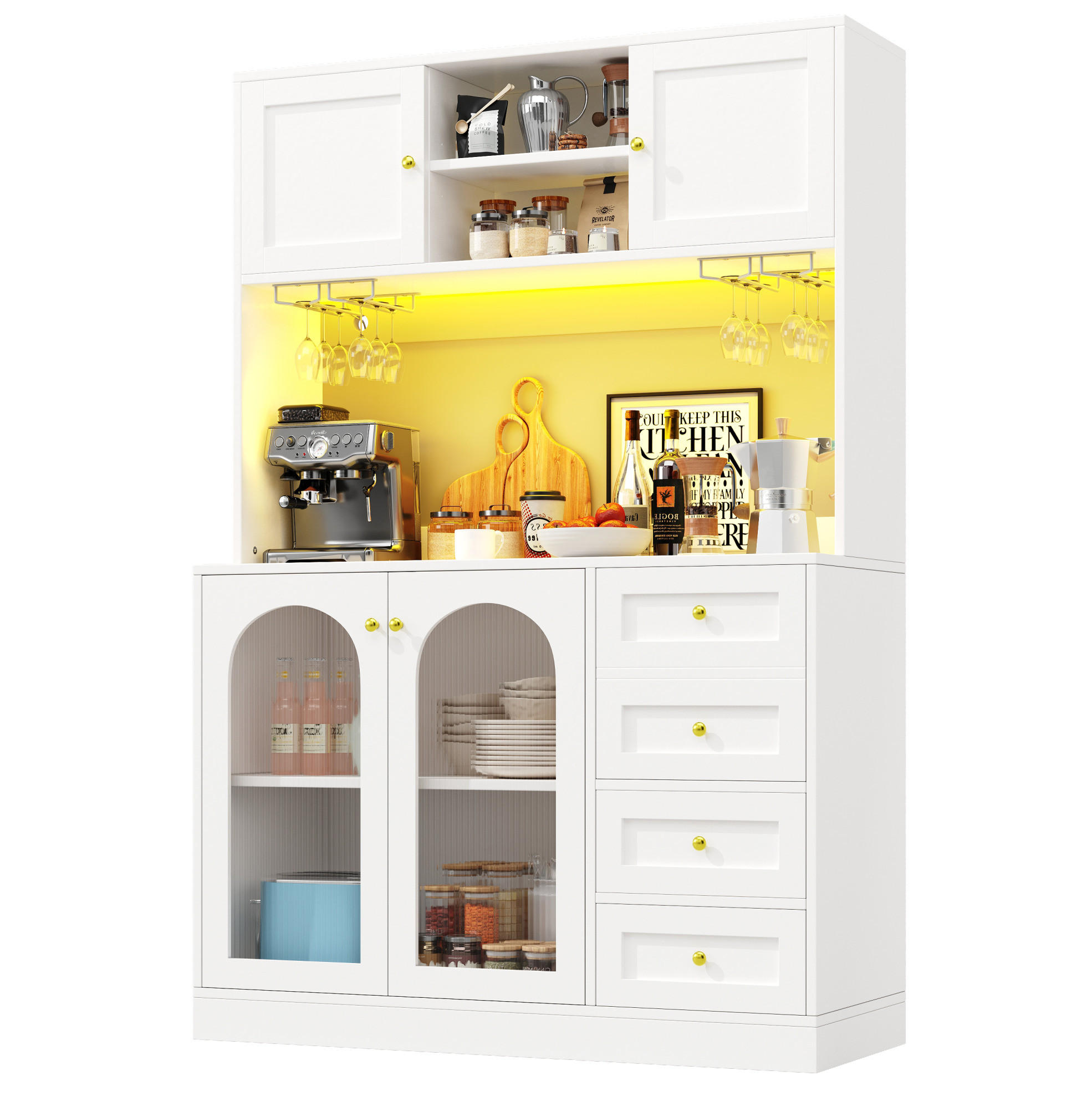 BUFFET 120/188/40 cm Weiß aus MDF mit LED-Lichtleiste - Weiß, Holzwerkstoff (40/188/120cm) - OKMYHOME