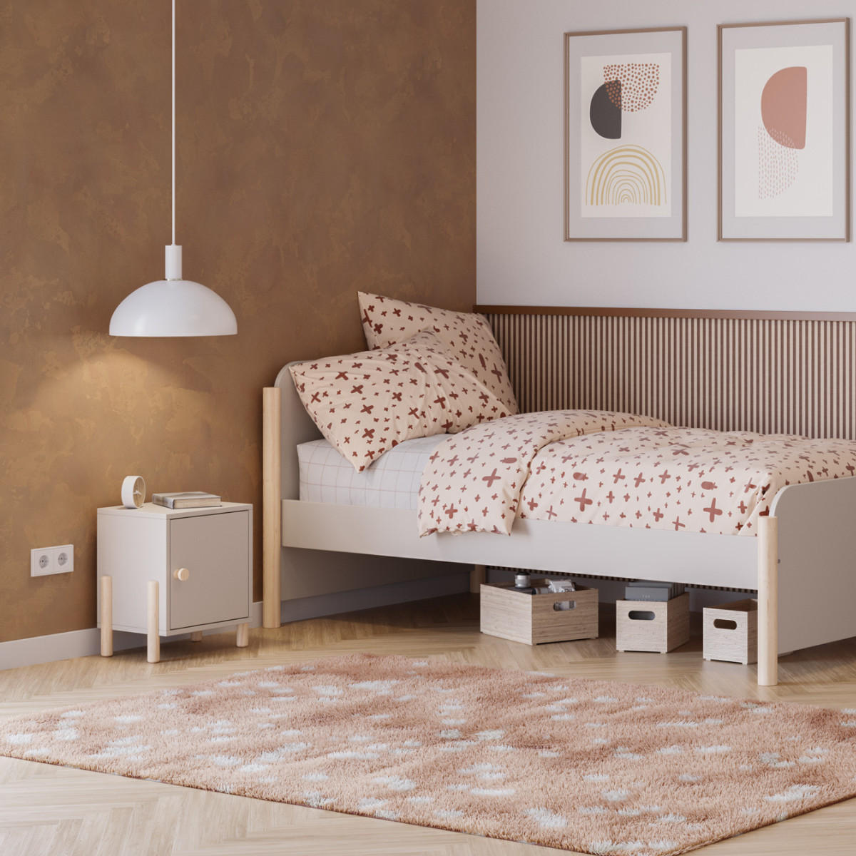 NACHTTISCH 1 Tür H47 cm 30/39.4/47 cm - Beige, Holz (30/47/39.4cm) - Calicosy