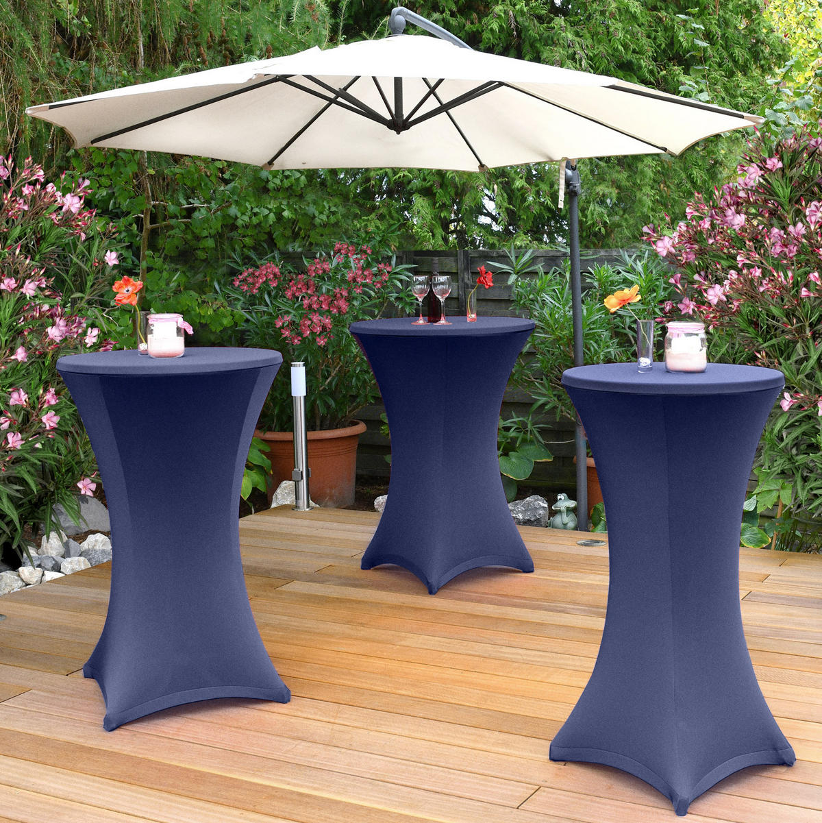 STEHTISCHHUSSE Stella Ø 80cm Blau (5tlg) - Anthrazit, Textil (80/110cm) - Beautissu 