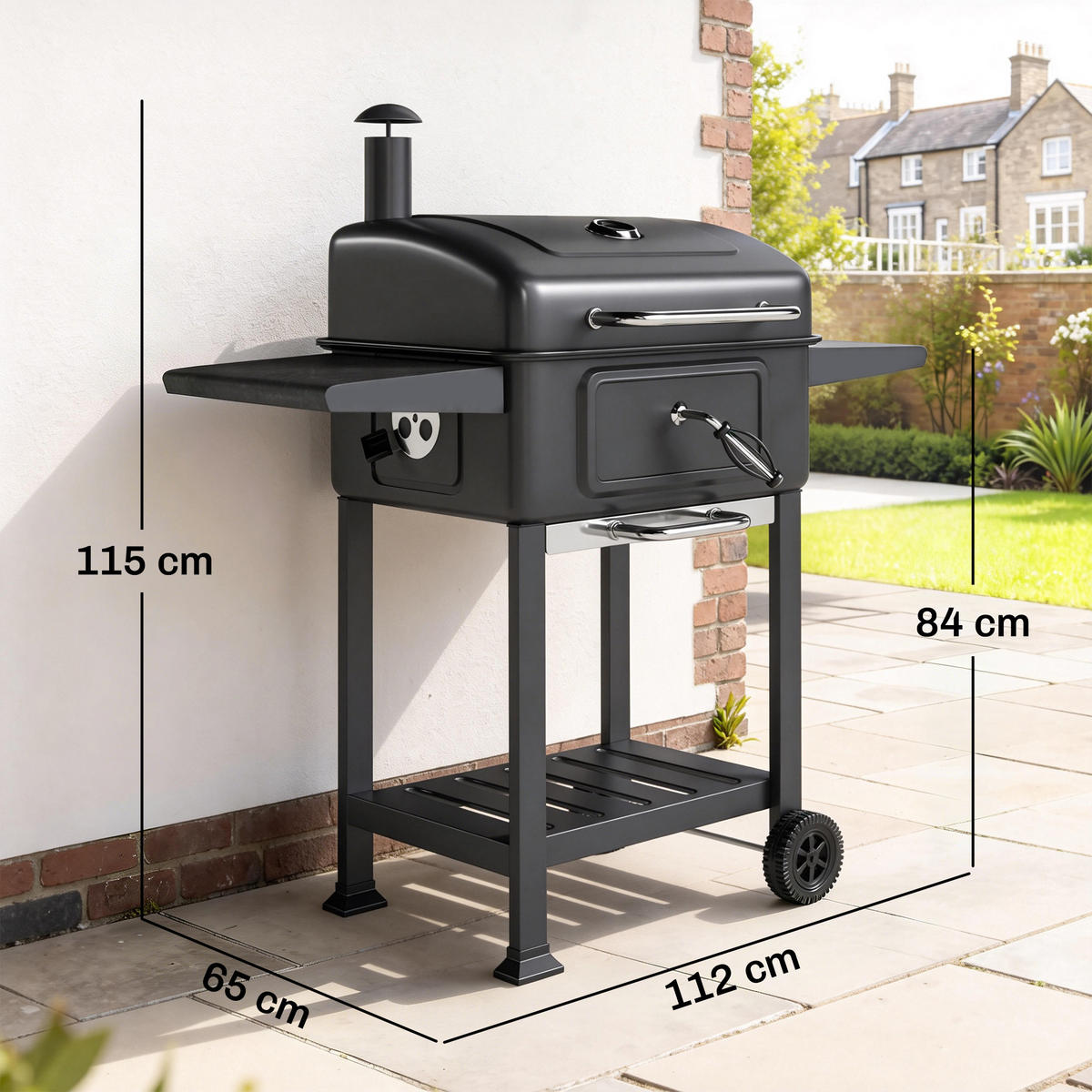 HOLZKOHLEGRILL DE-10297 - Schwarz, Metall (65/115/112cm) - ComfortXL