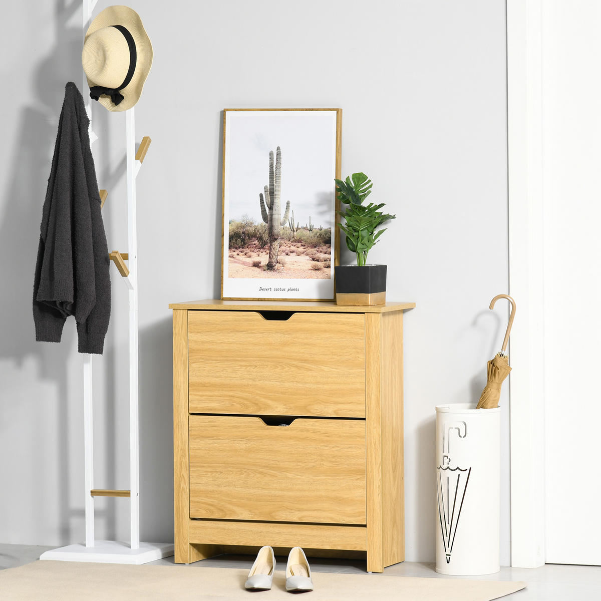SCHUHSCHRANK DE-15013 2 Klapptüren mit Doppelfächern Natur - Naturfarben, Holzwerkstoff (72/80/26cm) - ComfortXL