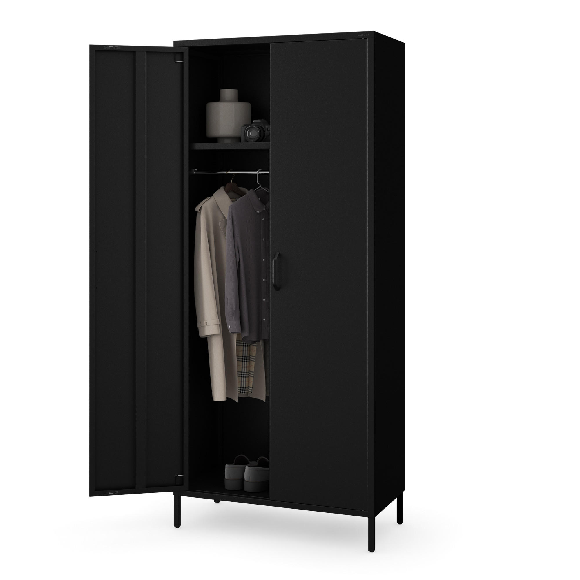 KLEIDERSCHRANK FLAVIO - Schwarz, Metall (80/185/45cm) - Jan Nowak