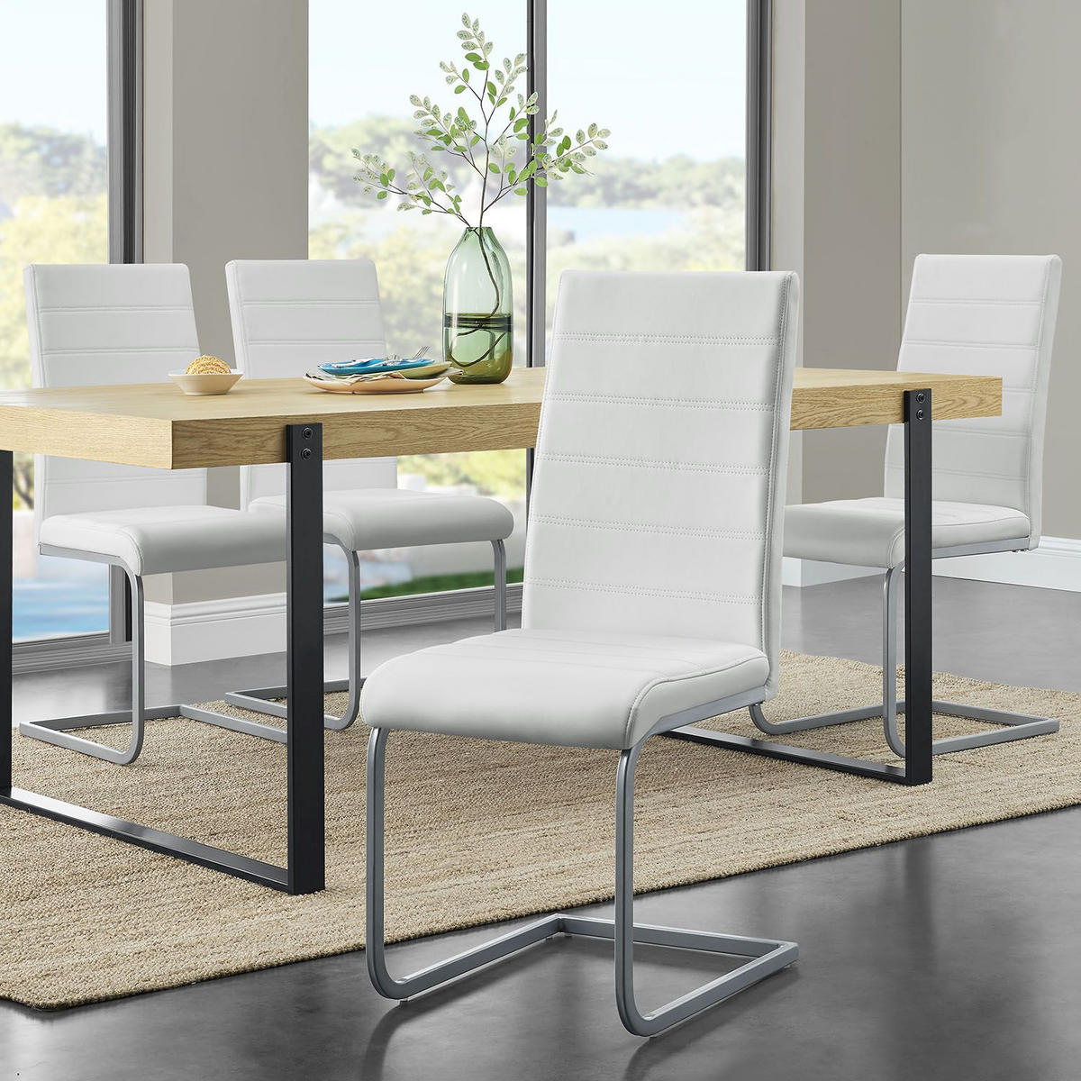 SCHWINGSTUHL Vegas weiß Kunstleder (4er Set) - Weiß, Textil (41/101/52cm) - Juskys