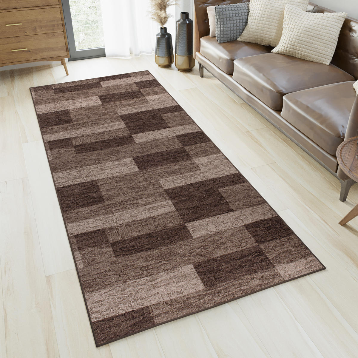 TEPPICHLÄUFER Anti-Rutsch Braun rutschfest Gummiunterlage 67/1200 cm - Braun, Textil (67/1200cm) - Tapiso