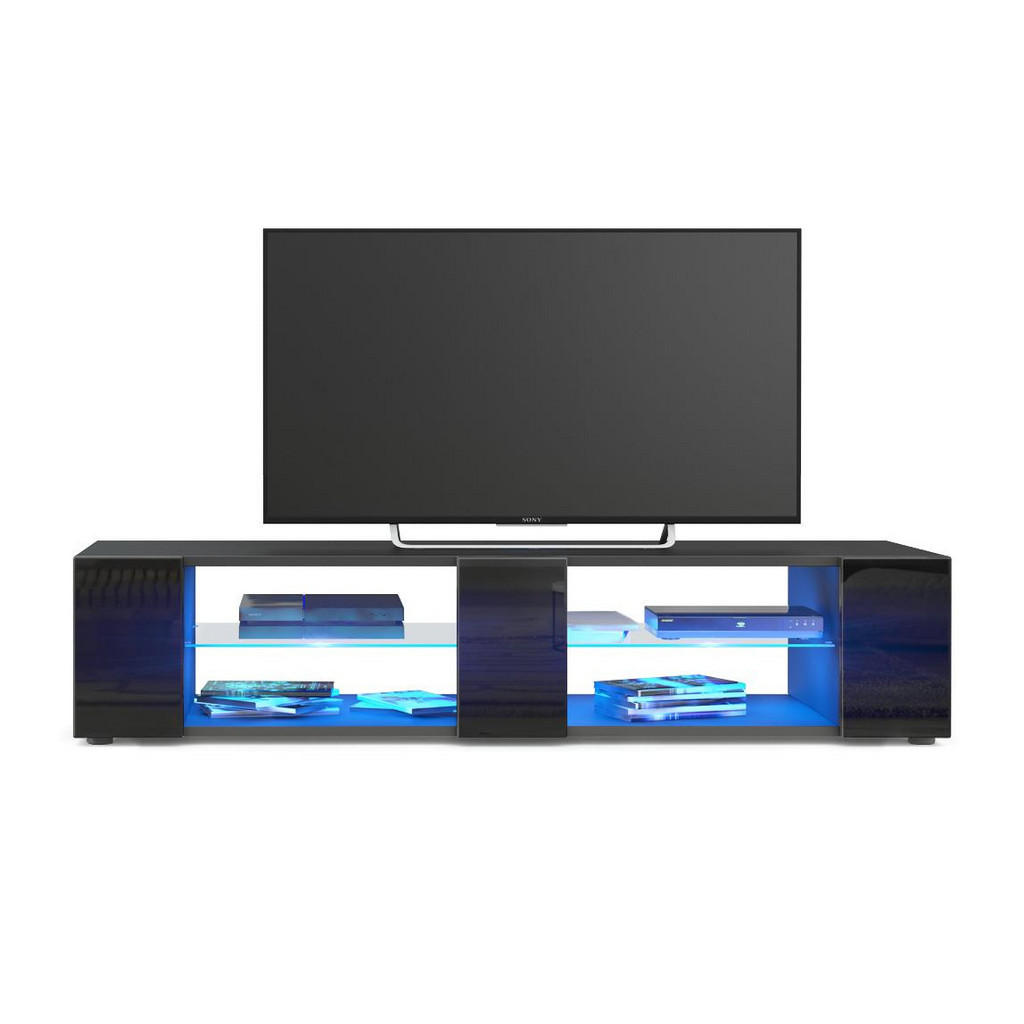 Thumbnail - Vladon Lowboard, Schwarz Hochglanz, Holzwerkstoff, 135x30x39 cm, Wohnzimmer, Wohnwände, Lowboards, Lowboards stehend