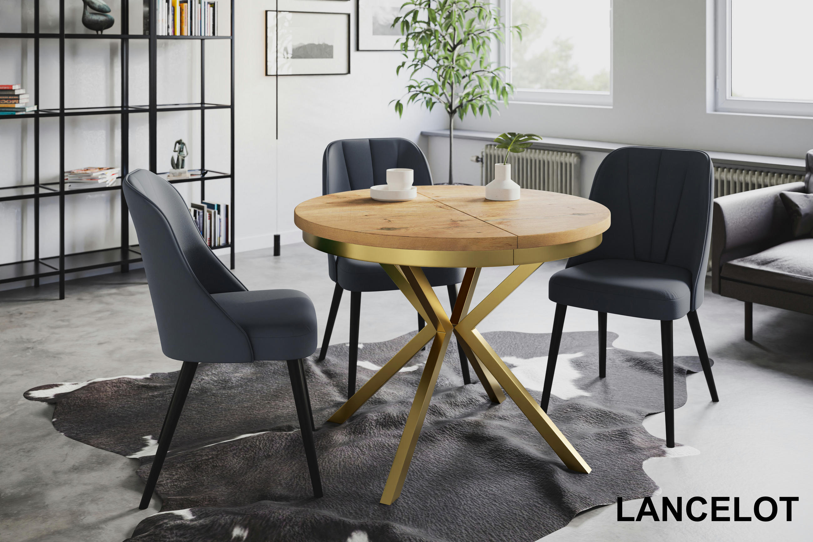 ESSZIMMERTISCH BERGO, ausziehbarer Tisch 120 cm/200 cm, Farbe: Hellbraun, mit Metallbeinen in Farbe Gold - Beige/Goldfarben, Holzwerkstoff (120/120/76cm) - Alpi-Möbel